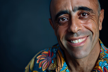 Obraz premium Close-up portrait of a middle aged Latino man, studio photo, against a sleek gray studio backdrop