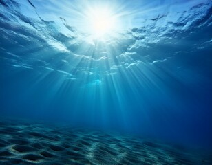 Sunray Reflections Through The Surface Of The Ocean. Underwater
