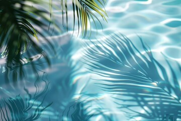 Palm leaves drifting shadows on a swimming pool
