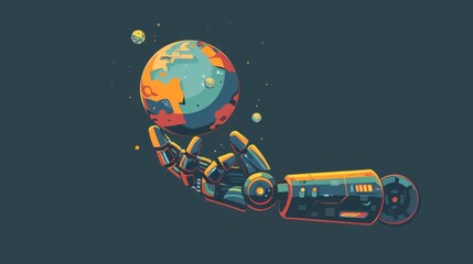 A robotic arm holding a planet, symbolizing technology's role in shaping the future of Earth and space exploration.