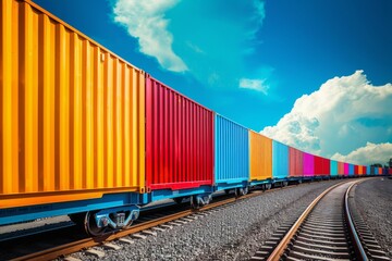 Fototapeta premium Vibrant freight train containers on a railway track