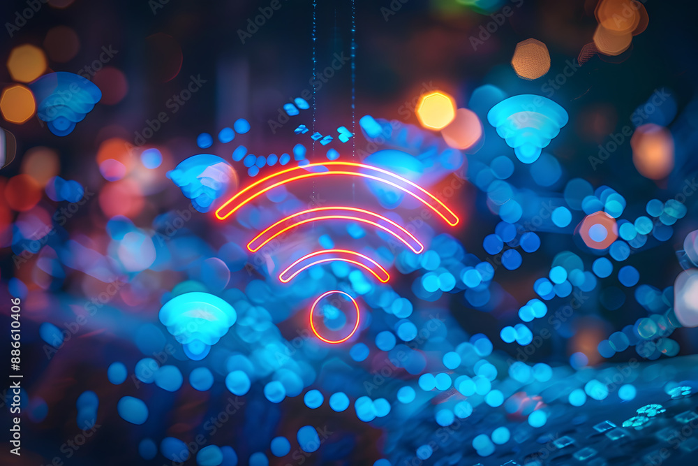 Poster wireless network and connection abstract data background with wifi symbol