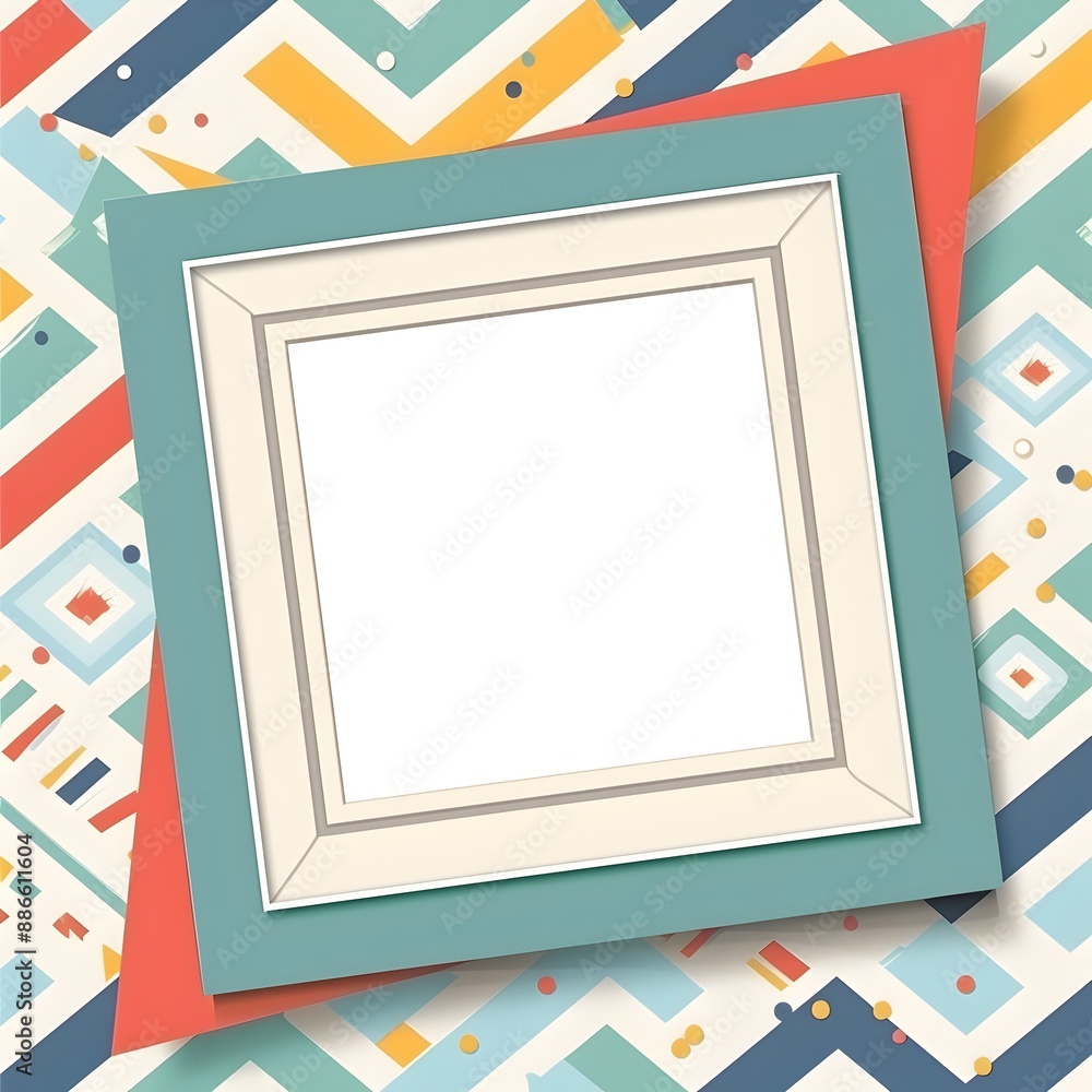 Poster colorful polaroid style frame with vibrant patterned background for scrapbooking and creative projec