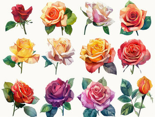 watercolor painting set of roses