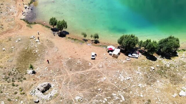 The aerial views of Green Lake, a crater lake, is on the G&ouml;mbe Plateau, famous for its unique geographical riches.