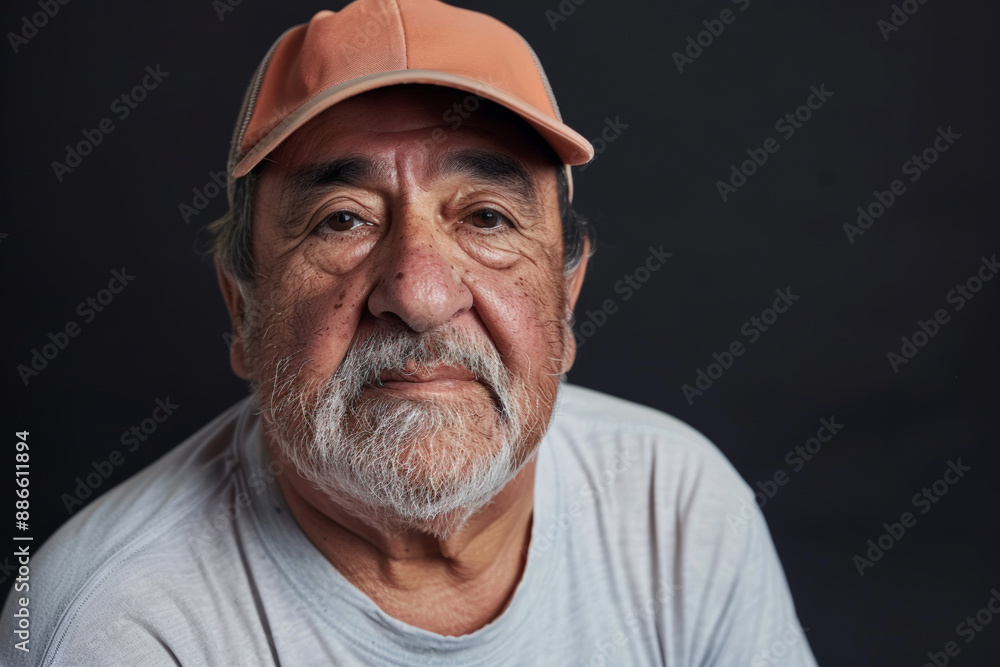 Canvas Prints Close-up portrait of a middle aged Latino man, studio photo, against a sleek gray studio backdrop