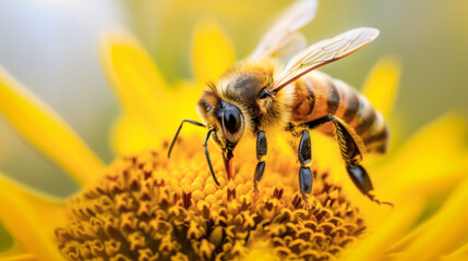 Detailed Close-Up of Bee Extracting Honey from Blossom