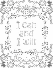 Printable floral coloring page for kids and adults with affirmation quote for self love and self care. it helps to struggle against life to enjoy the tough journey
