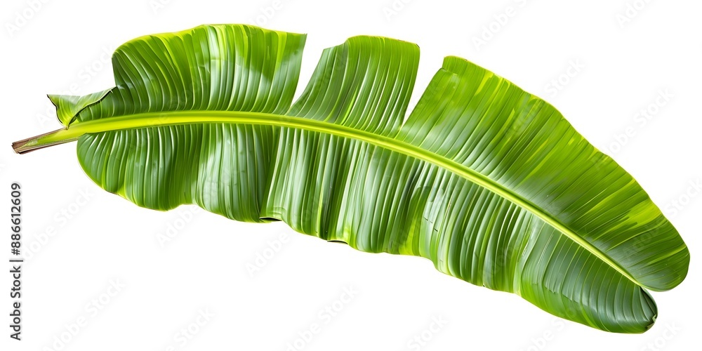 Poster isolated banana leaf on white background with clipping path included. concept food photography, whit
