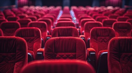 Obraz premium A row of red chairs in a theater setting