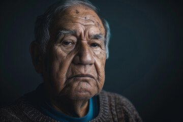 Obraz premium Close-up portrait of a middle aged Latino man, studio photo, against a sleek gray studio backdrop
