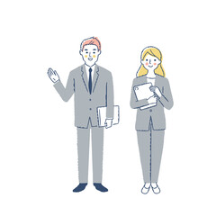 笑顔で立っているビジネスパーソンの男女