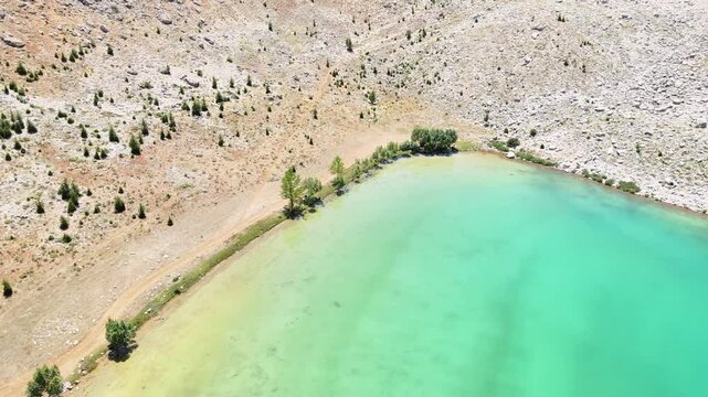 The aerial views of Green Lake, a crater lake, is on the G&ouml;mbe Plateau, famous for its unique geographical riches.