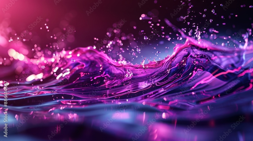 Poster abstract image of vibrant pink and purple liquid waves, creating a dynamic and colorful visual effec