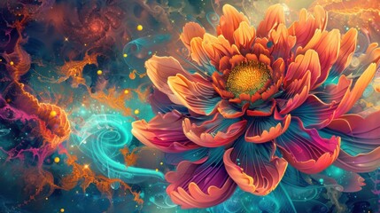 巨大な花の中の異次元ポータル - カラフルで神秘的