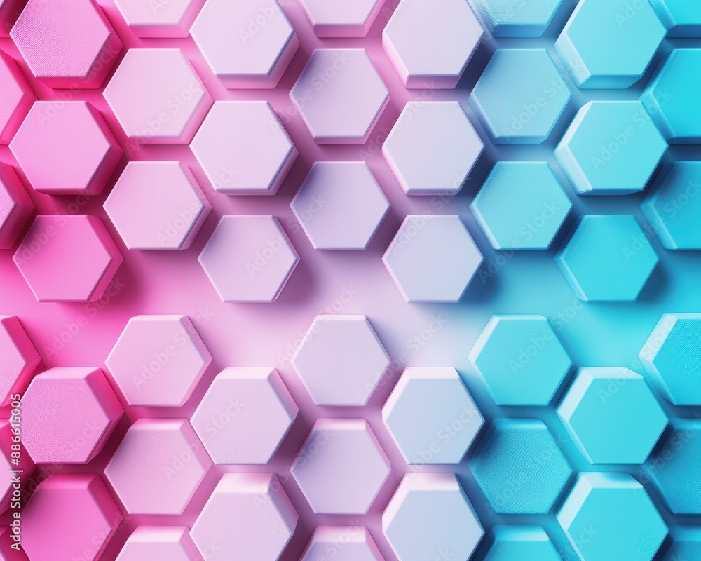 Poster abstract 3d hexagonal pattern in blue and pink gradient colors. modern geometric background with ref