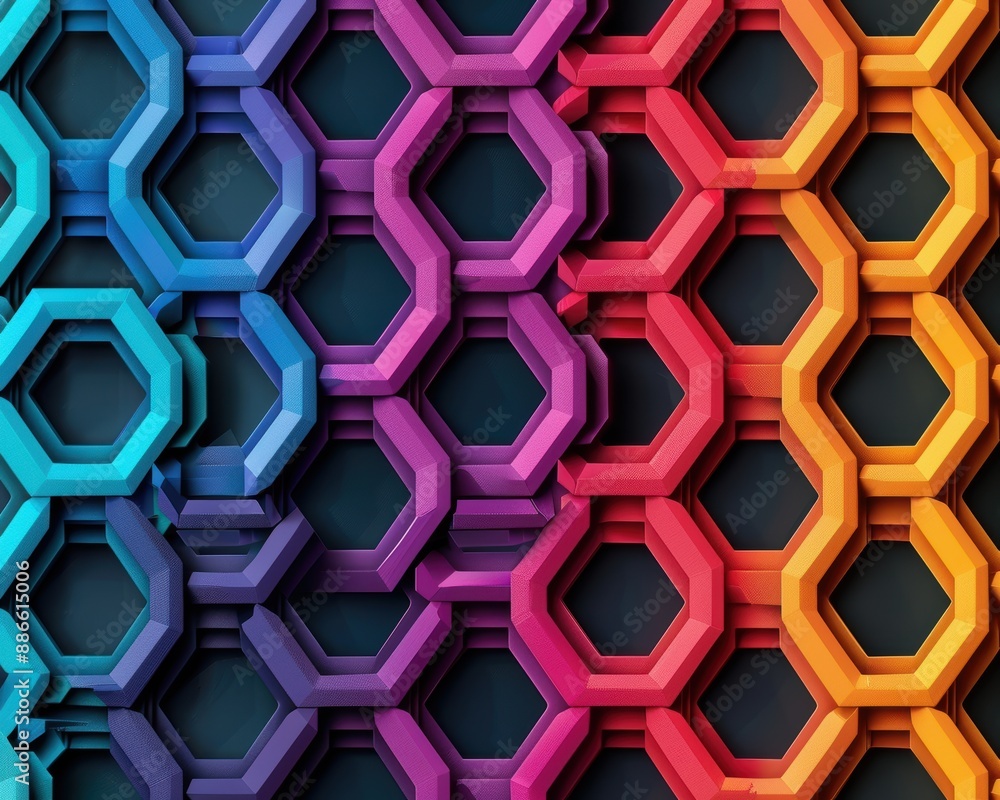 Poster colorful hexagonal geometric pattern creating a vibrant and modern background. perfect for contempor