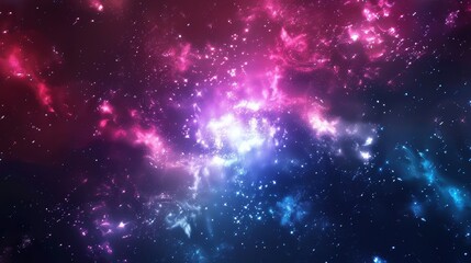 Fototapeta premium Colorful cosmic nebula with vibrant pink, purple, and blue hues, filled with stars and galaxies, creating a mesmerizing space scene.