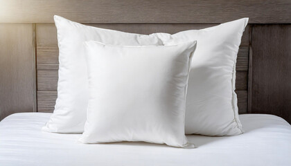 White pillow on bed in bedroom closeup