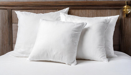 White pillow on bed in bedroom closeup