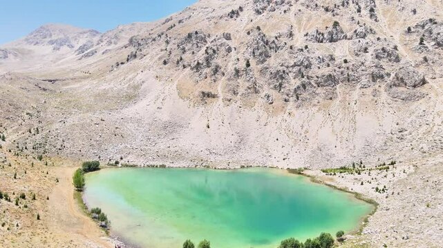The aerial views of Green Lake, a crater lake, is on the G&ouml;mbe Plateau, famous for its unique geographical riches.