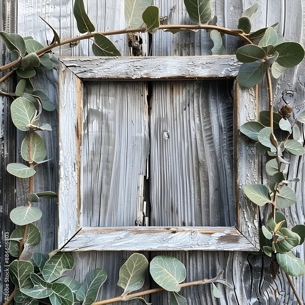 Poster rustic wooden frame with nature inspired background for versatile copy space