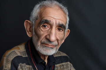 Obraz premium Close-up portrait of a middle aged man of Middle Eastern descent, studio photo, against a sleek gray studio backdrop