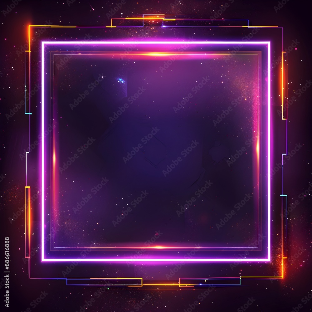 Sticker Futuristic Neon Framed Digital Background for Tech and Gaming Themes