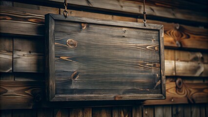 Wooden signboard hanging on a wooden wall