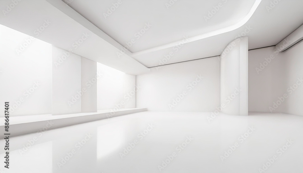 Poster white studio room template on empty background with modern concept. product display backdrops for de