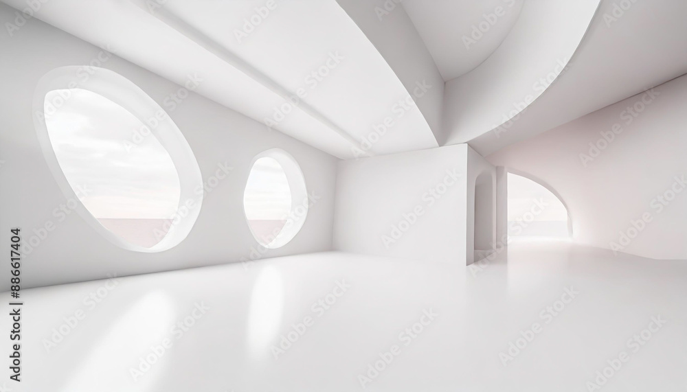 Poster white studio room template on empty background with modern concept. product display backdrops for de