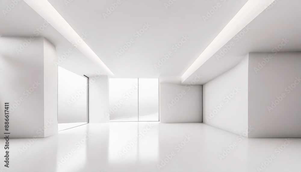 Poster white studio room template on empty background with modern concept. product display backdrops for de