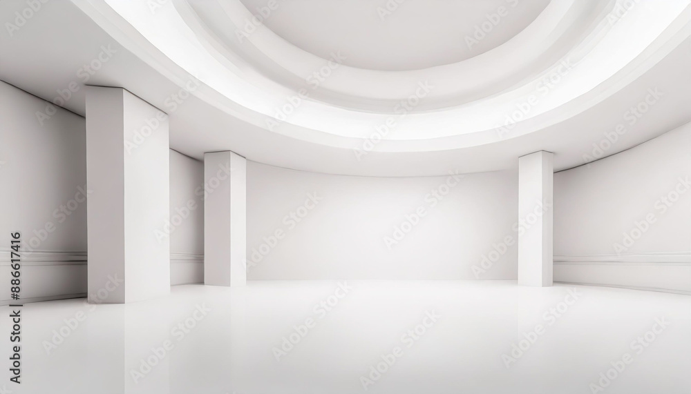 Poster white studio room template on empty background with modern concept. product display backdrops for de