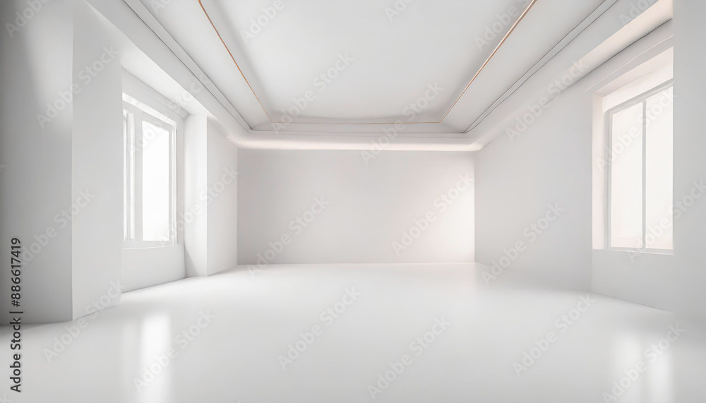 Poster white studio room template on empty background with modern concept. product display backdrops for de