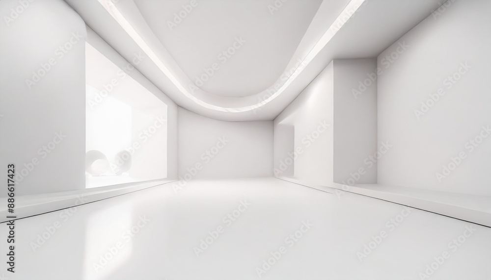 Poster white studio room template on empty background with modern concept. product display backdrops for de