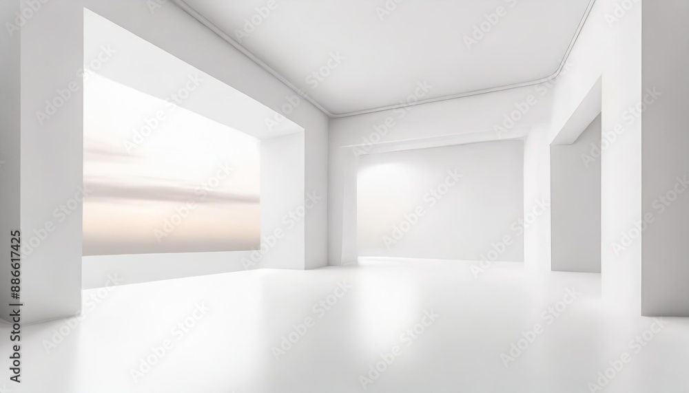 Poster white studio room template on empty background with modern concept. product display backdrops for de