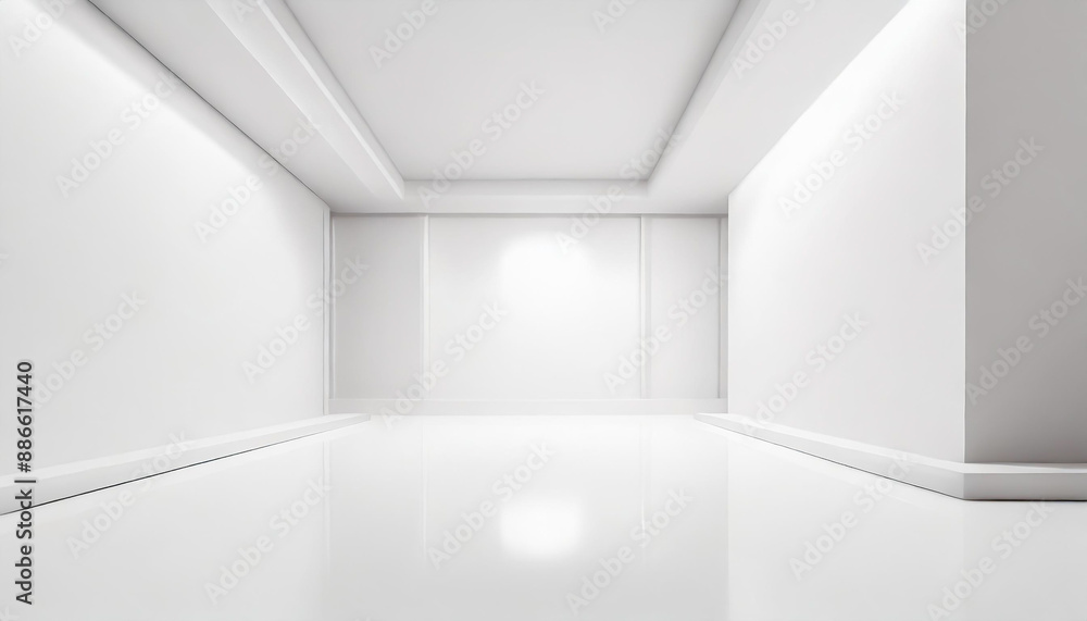 Poster white studio room template on empty background with modern concept. product display backdrops for de