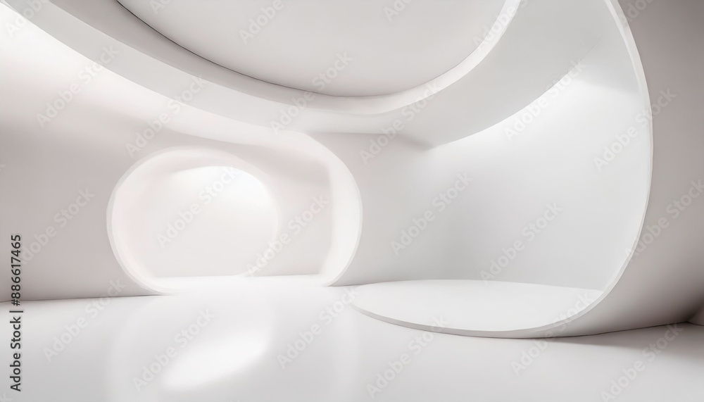 Poster white studio room template on empty background with modern concept. product display backdrops for de