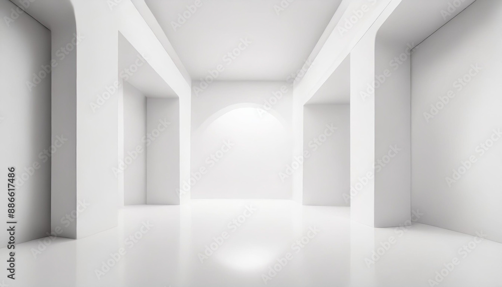 Poster white studio room template on empty background with modern concept. product display backdrops for de