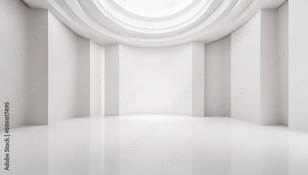 Poster white studio room template on empty background with modern concept. product display backdrops for de