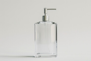 a clear bottle with a silver pump