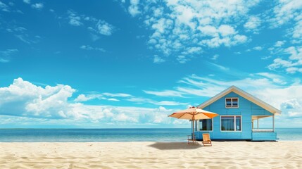 Tranquil Tropical Beach with Lounge Chair under Palm Trees