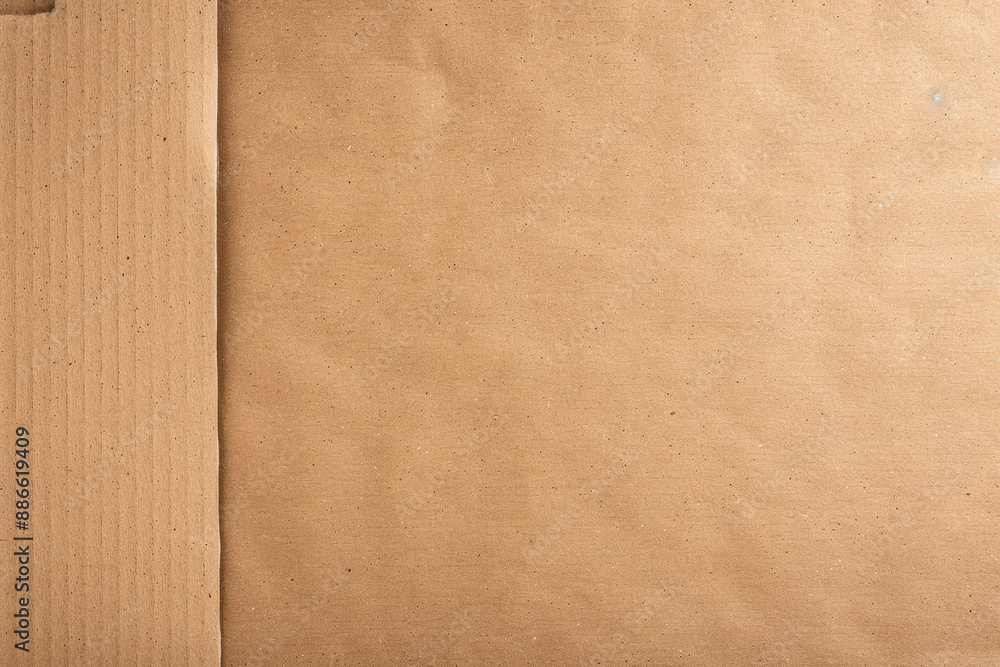 Poster brown cardboard texture background with a smooth surface on the right and corrugated pattern on the 