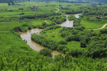 Top view on Suenga village in the Maslyaninsky District of the Novosibirsk Region