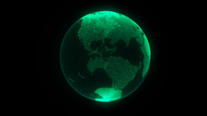 Global network connection. Green futuristic world map. Concept of planet Earth. 3D rendering.