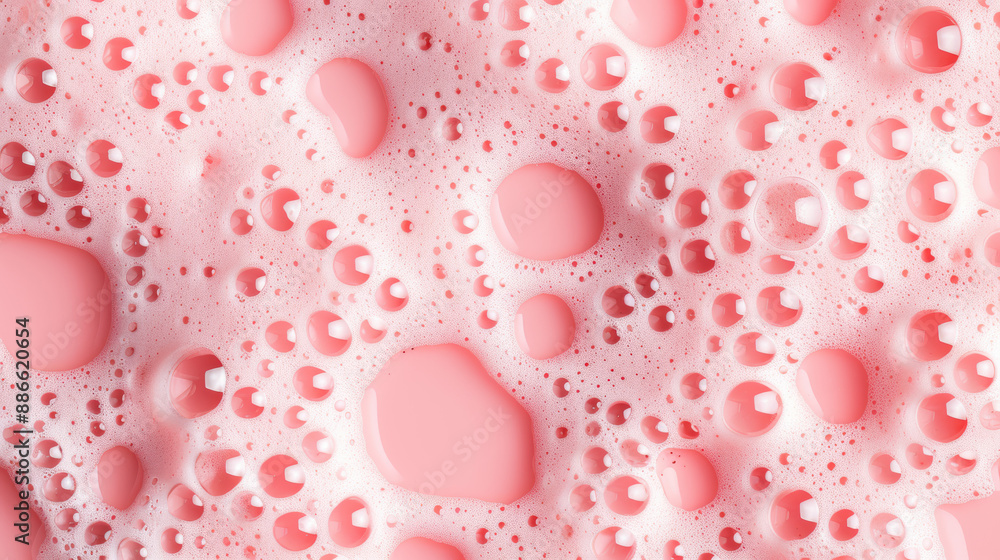 Poster closeup of pink bubbles and foam creating an abstract and vibrant pattern, perfect for backgrounds, 