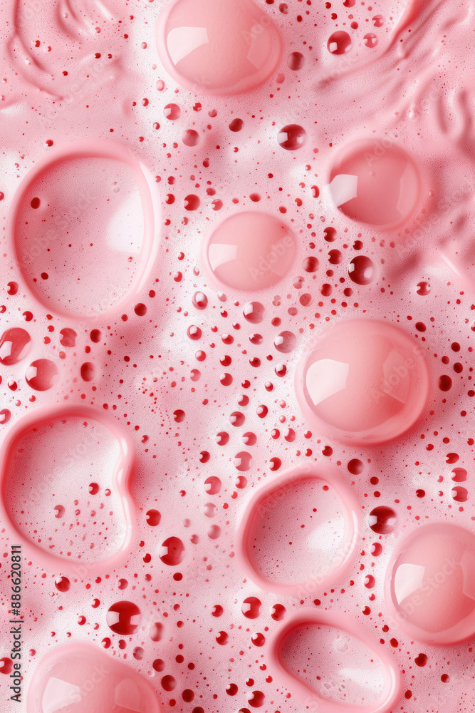 Poster Close-up of pink bubbles and foam creating a vibrant, abstract pattern with texture and depth. Ideal for backgrounds or artistic projects.