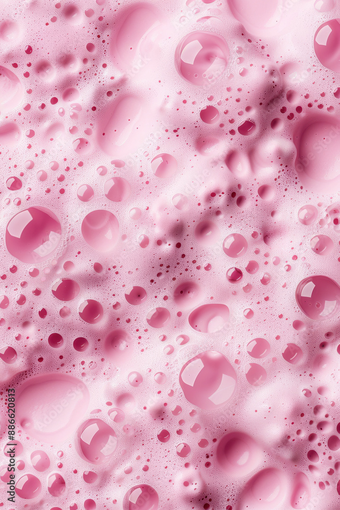 Poster close-up shot of pink soap bubbles creating a vibrant and playful texture.