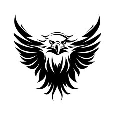 Obraz premium Black and white eagle logo, white background.