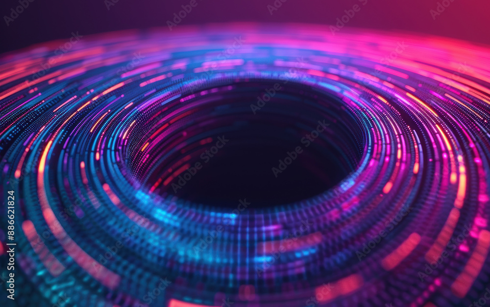 Poster futuristic digital vortex with neon lights and glowing particles creating a mesmerizing tech-inspire